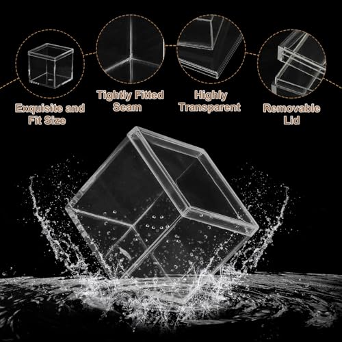 Acrylic Box with Lid, 4.33 x 4.33 x 1.57 in Acrylic Display Case Plastic Square Cube Container Storage Holder Stackable Bins for Cosmetic Collectible Candy Jewelry(2 Pack, Clear)